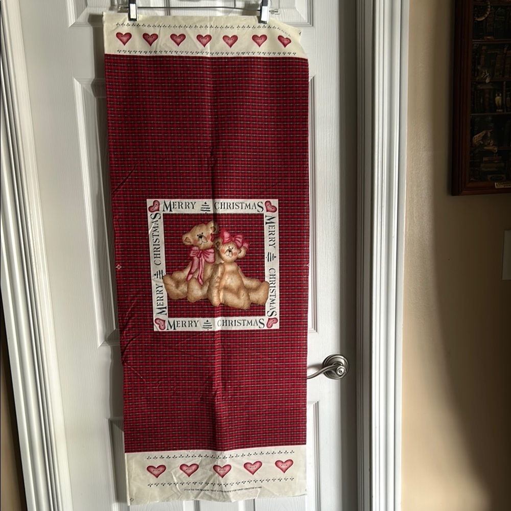 Vintage Red Christmas cotton panels with Teddy Bears